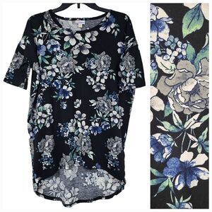 NEW LuLaRoe Irma Oversized Tee Black Floral Print Short Sleeve High Low Knit Top